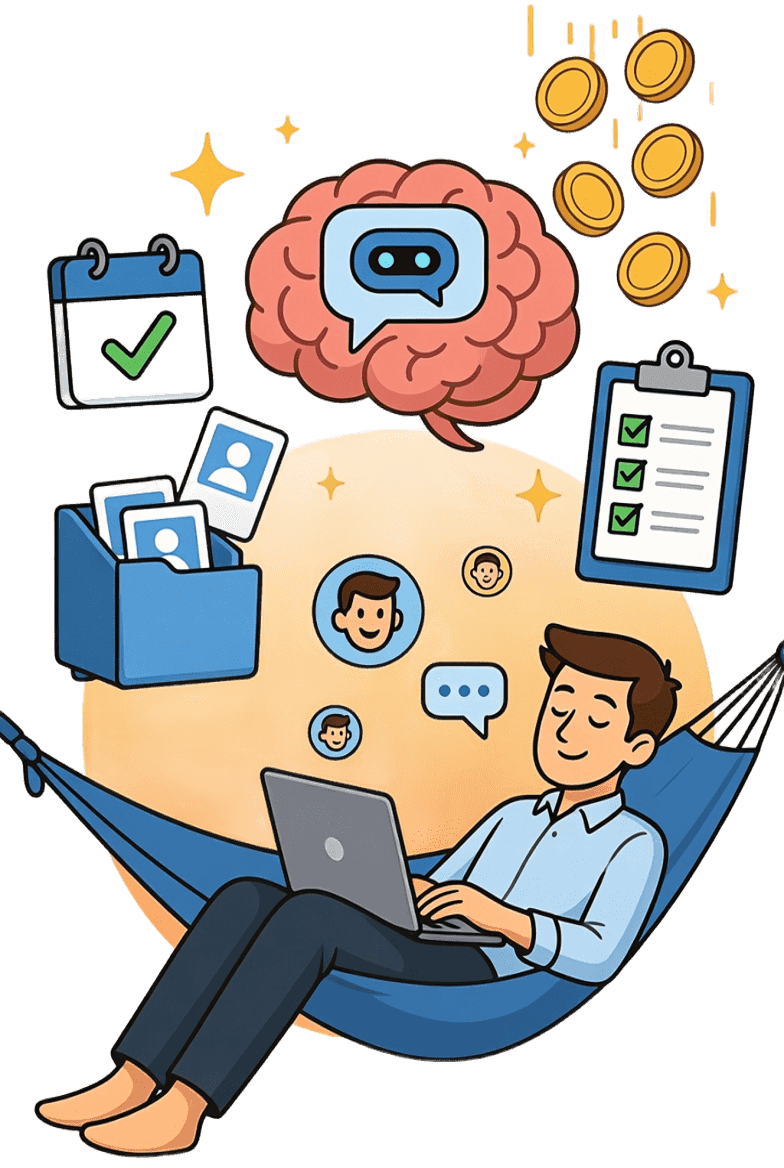 CRM features: chat, calendar, contacts, quizzes